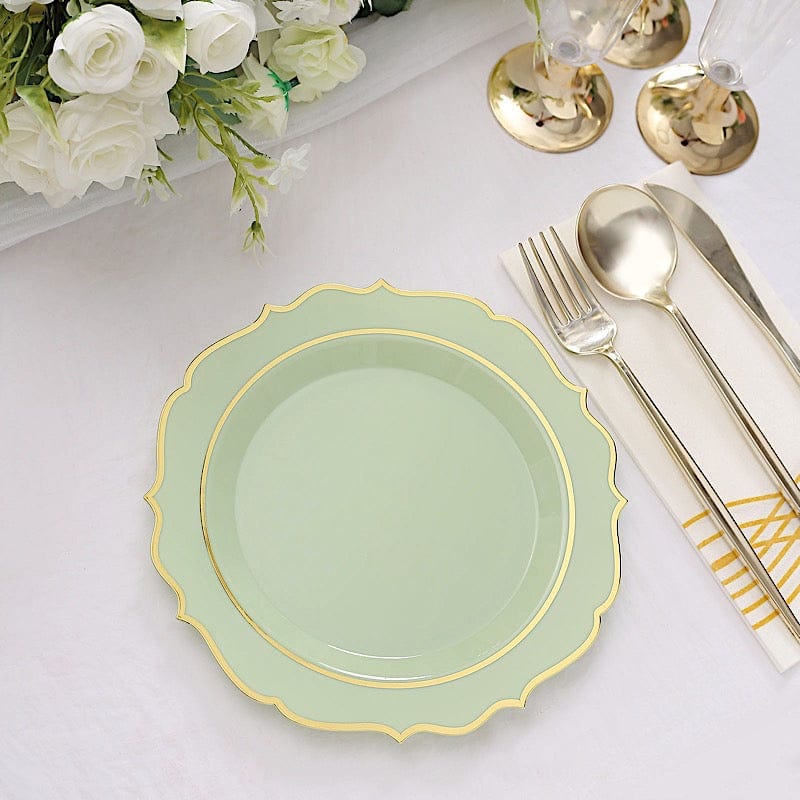 10 pcs 8" White Plastic Dessert Plates With Scalloped Rim - Disposable Tableware