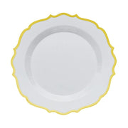 10 pcs 8" White Plastic Dessert Plates With Scalloped Rim - Disposable Tableware DSP_PLR0011_8_GOLD