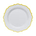 10 pcs 8" White Plastic Dessert Plates With Scalloped Rim - Disposable Tableware DSP_PLR0011_8_GOLD