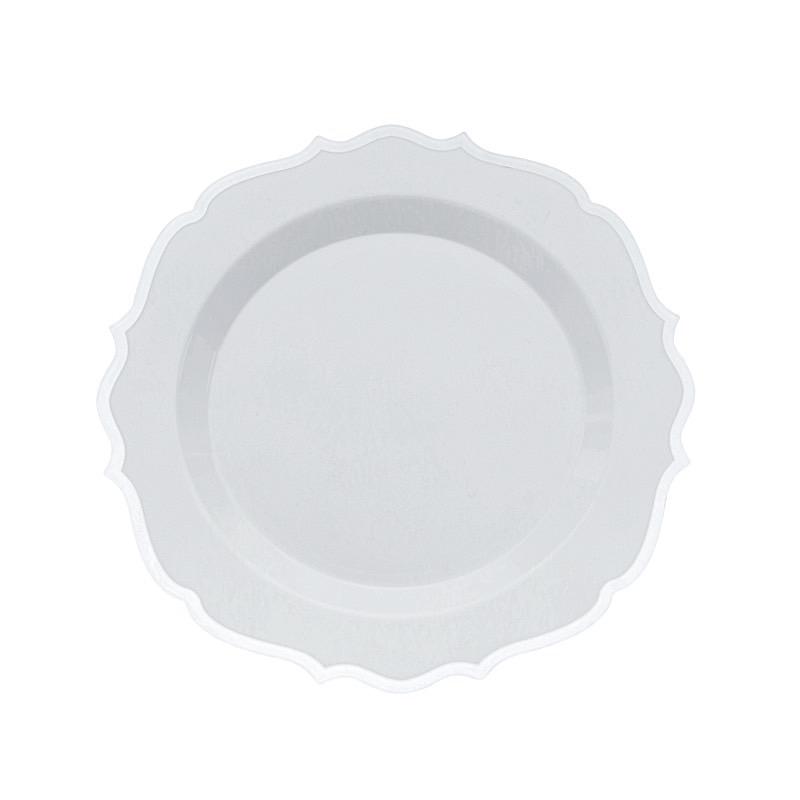 10 pcs 8" White Plastic Dessert Plates With Scalloped Rim - Disposable Tableware DSP_PLR0011_8_SILV