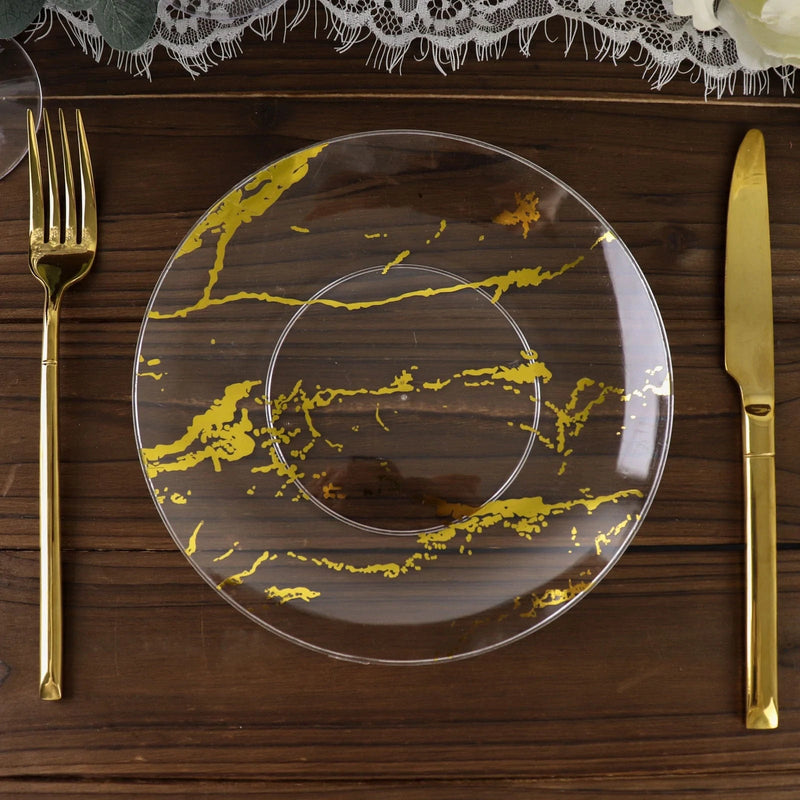 10 pcs 8" wide Marble Round Salad Plates - Disposable Tableware