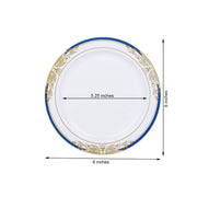 10 pcs 8" wide White Round Salad Plates with Trim - Disposable Tableware