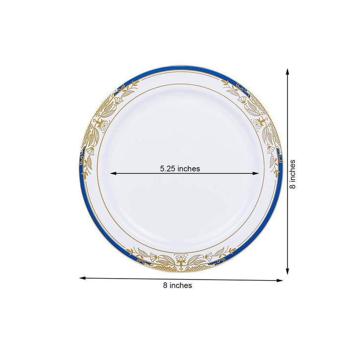 10 pcs 8" wide White Round Salad Plates with Trim - Disposable Tableware