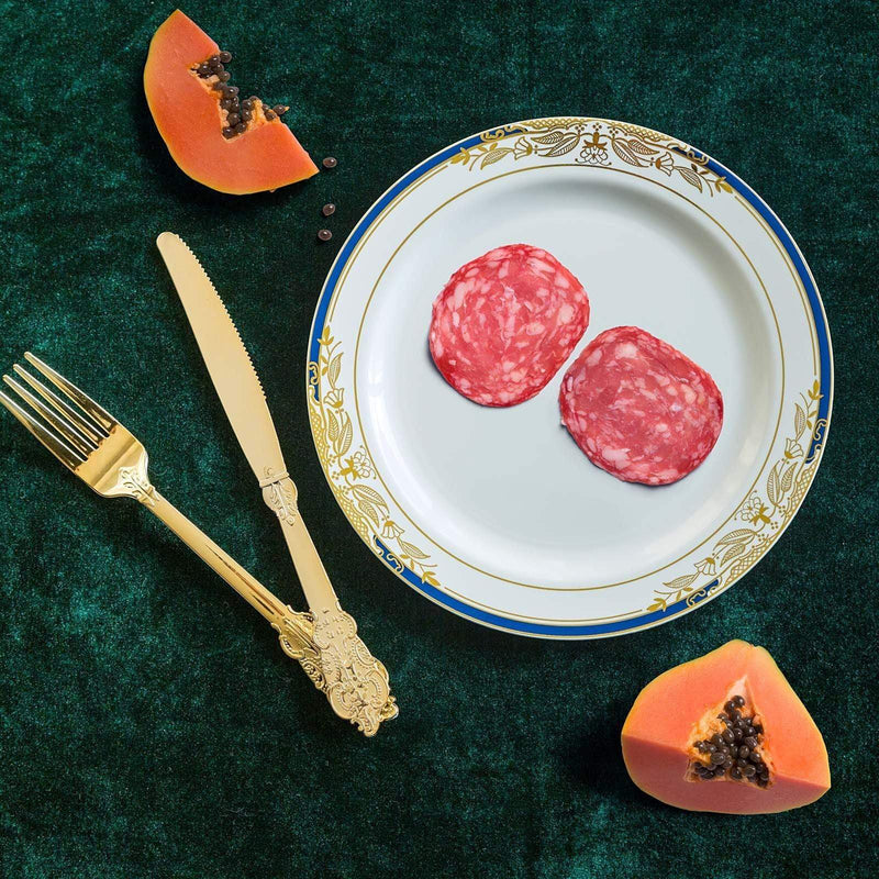 10 pcs 8" wide White Round Salad Plates with Trim - Disposable Tableware