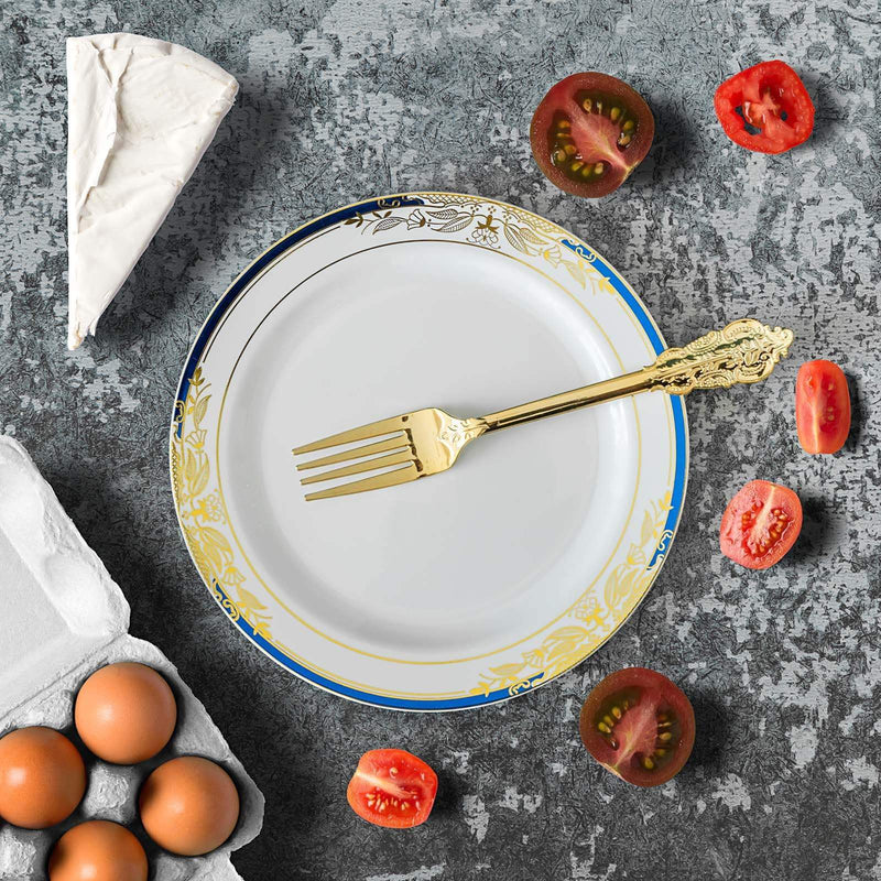 10 pcs 8" wide White Round Salad Plates with Trim - Disposable Tableware