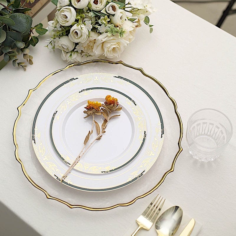 10 pcs 8" wide White Round Salad Plates with Trim - Disposable Tableware