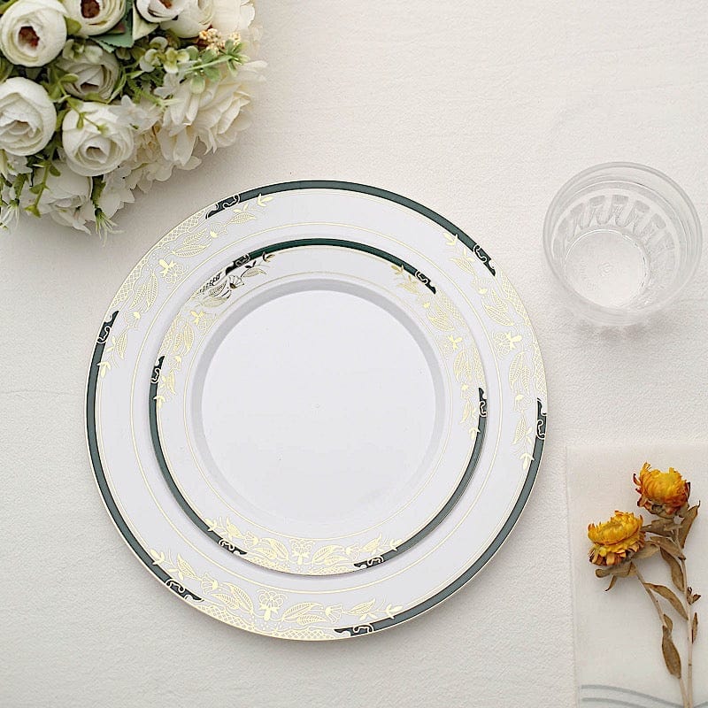 10 pcs 8" wide White Round Salad Plates with Trim - Disposable Tableware