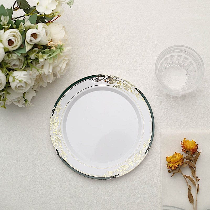 10 pcs 8" wide White Round Salad Plates with Trim - Disposable Tableware