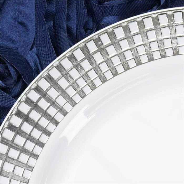 10 pcs 9" White Round Plates with Silver Trim - Disposable Tableware PLST_PLA0076_SILV