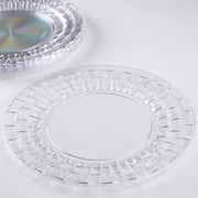 10 pcs Clear Round Dessert Plates with Basketweave - Disposable Tableware
