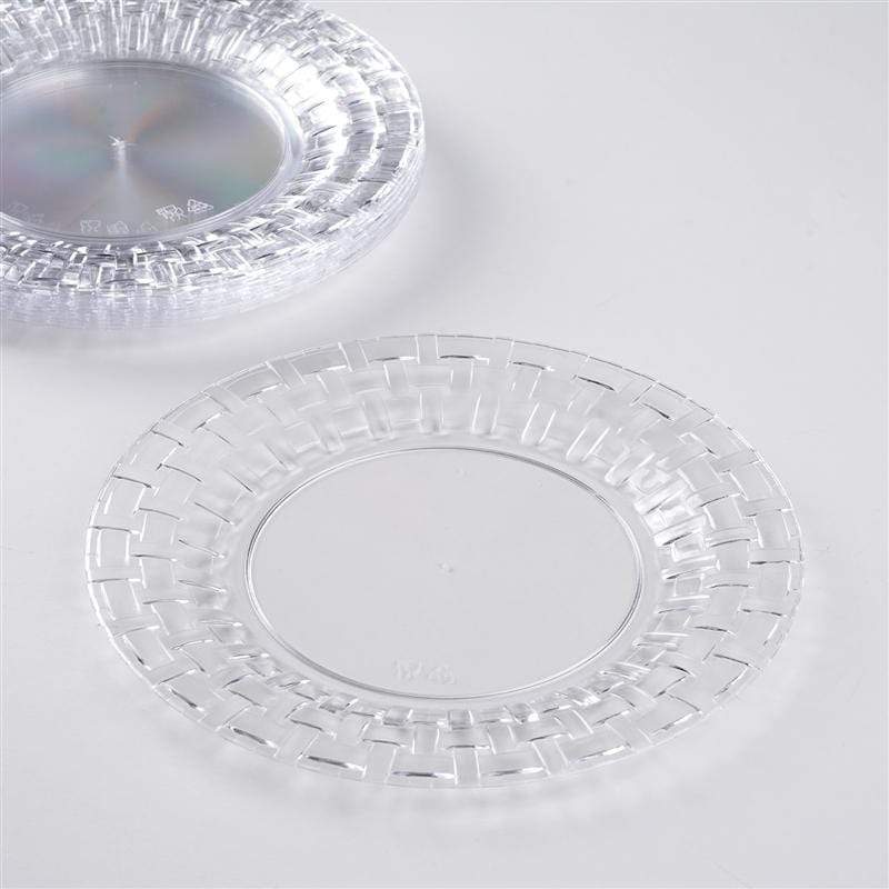 10 pcs Clear Round Dessert Plates with Basketweave - Disposable Tableware