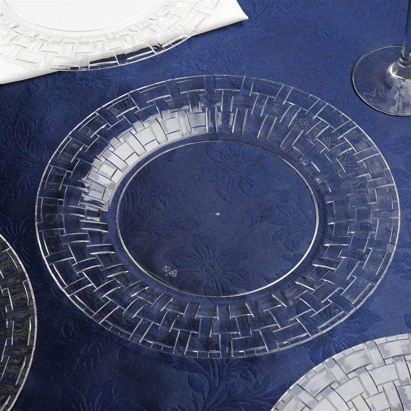 10 pcs Clear Round Dessert Plates with Basketweave - Disposable Tableware