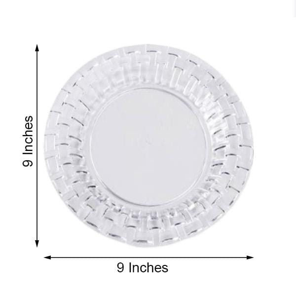 10 pcs Clear Round Dessert Plates with Basketweave - Disposable Tableware