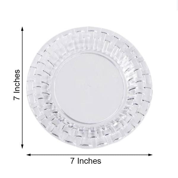 10 pcs Clear Round Dessert Plates with Basketweave - Disposable Tableware