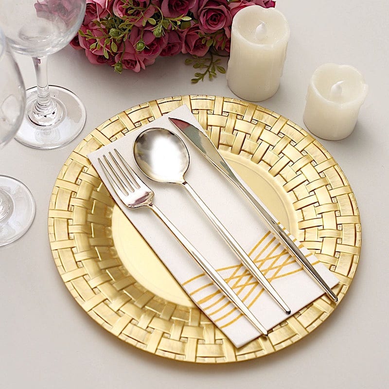 10 pcs Clear Round Dessert Plates with Basketweave - Disposable Tableware