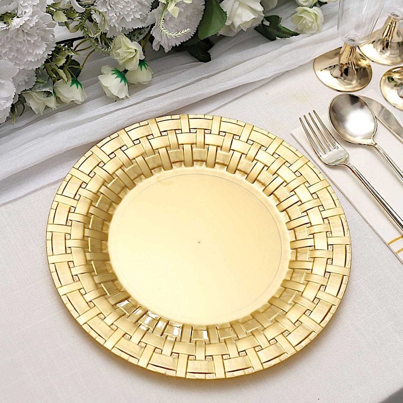 10 pcs Clear Round Dessert Plates with Basketweave - Disposable Tableware