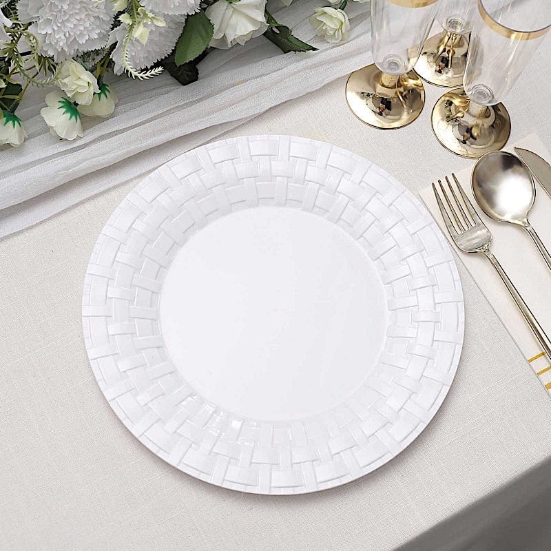 10 pcs Clear Round Dessert Plates with Basketweave - Disposable Tableware