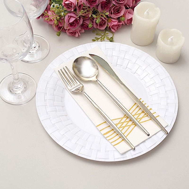 10 pcs Clear Round Dessert Plates with Basketweave - Disposable Tableware