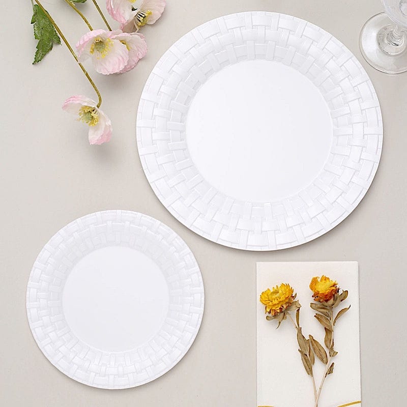 10 pcs Clear Round Dessert Plates with Basketweave - Disposable Tableware