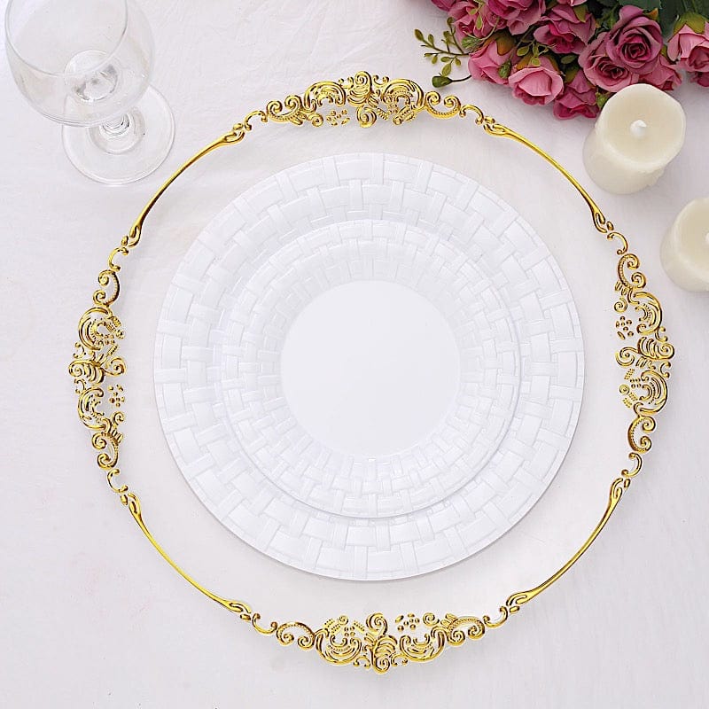 10 pcs Clear Round Dessert Plates with Basketweave - Disposable Tableware