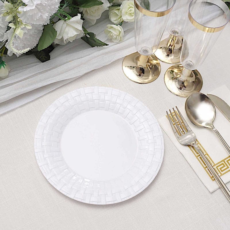 10 pcs Clear Round Dessert Plates with Basketweave - Disposable Tableware