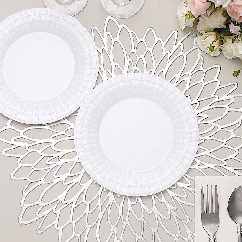 10 pcs Clear Round Dessert Plates with Basketweave - Disposable Tableware