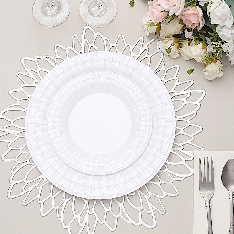 10 pcs Clear Round Dessert Plates with Basketweave - Disposable Tableware