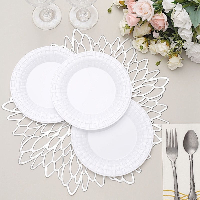 10 pcs Clear Round Dessert Plates with Basketweave - Disposable Tableware