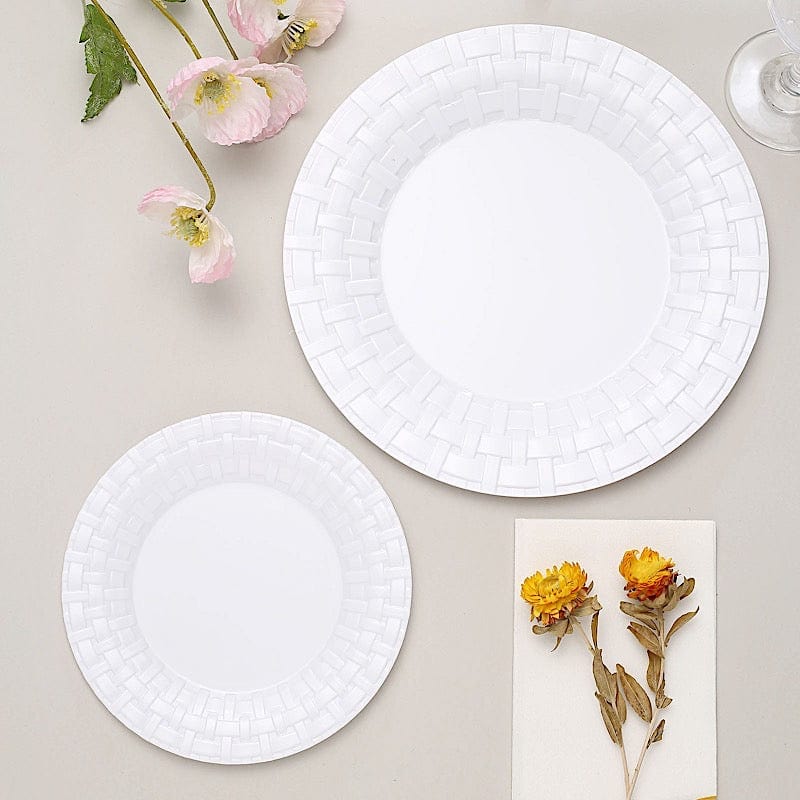 10 pcs Clear Round Dessert Plates with Basketweave - Disposable Tableware
