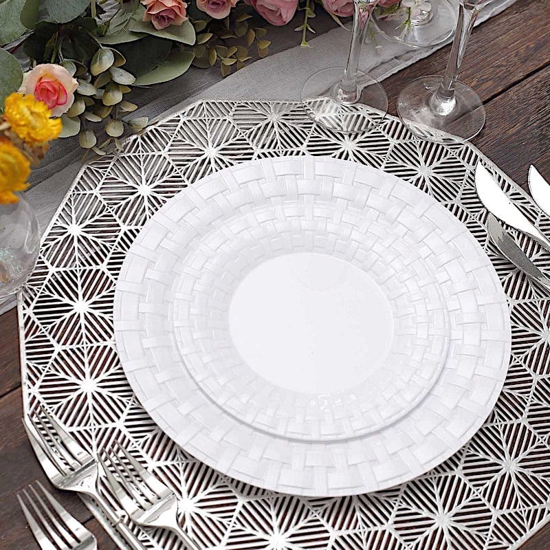 10 pcs Clear Round Dessert Plates with Basketweave - Disposable Tableware PLST_PLA0031_WHT