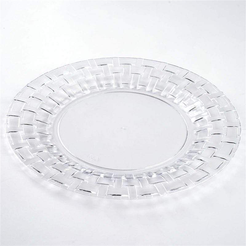 10 pcs Clear Round Dessert Plates with Basketweave - Disposable Tableware