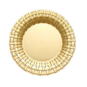 10 pcs Clear Round Dessert Plates with Basketweave - Disposable Tableware PLST_PLA0033_GOLD