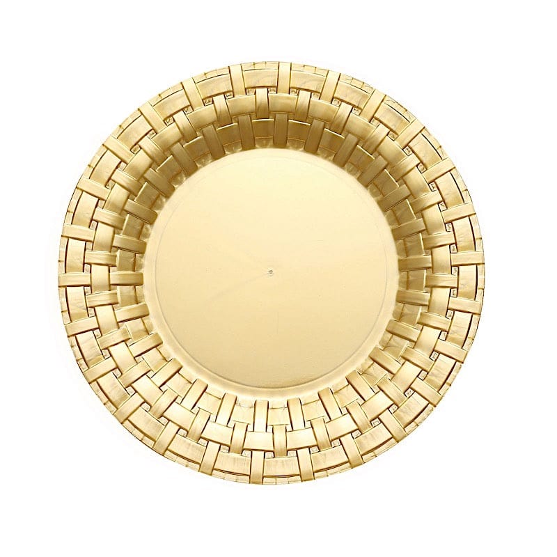 10 pcs Clear Round Dessert Plates with Basketweave - Disposable Tableware PLST_PLA0033_GOLD