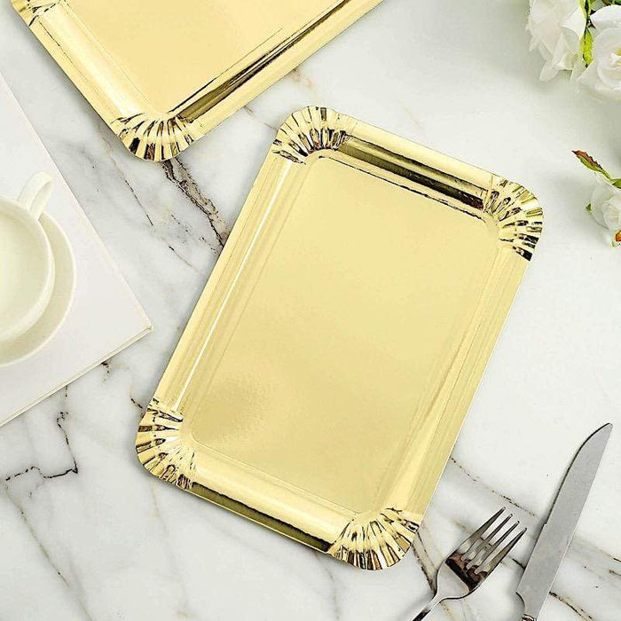 10 pcs Rectangle Paper Serving Trays with Scalloped Design Gold