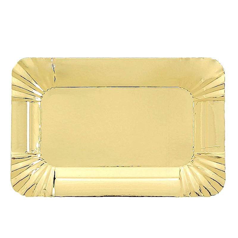 10 pcs Rectangle Paper Serving Trays with Scalloped Design - Gold