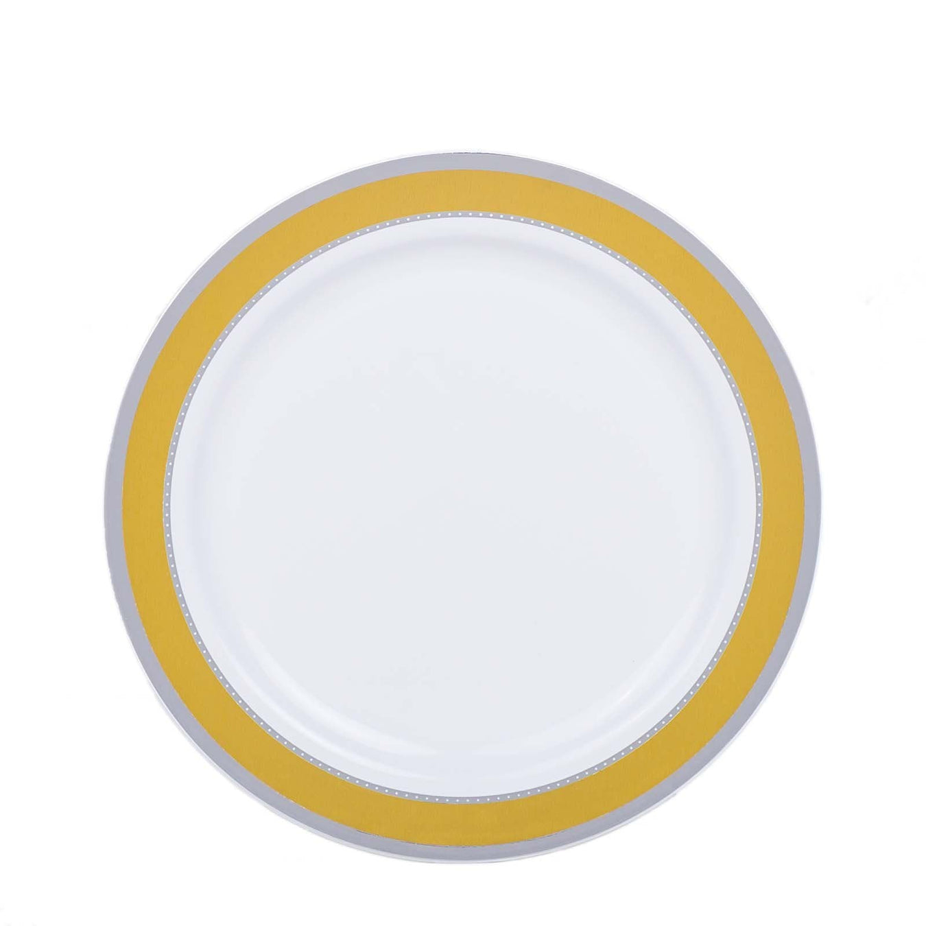 10 pcs 7" wide White Round Salad Plates with Trim - Disposable Tableware