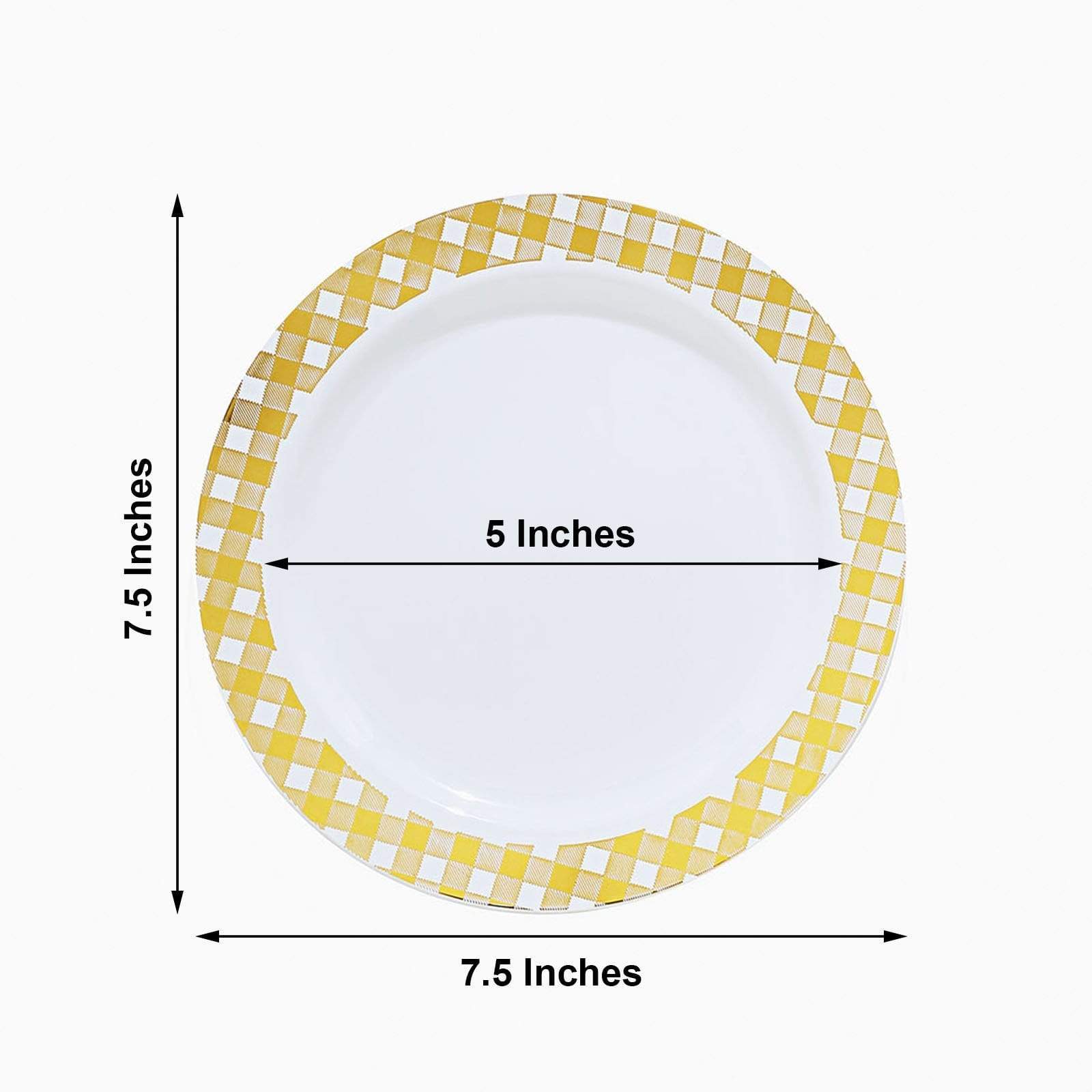 10 pcs Round Salad Plates with Checkered Trim - Disposable Tableware