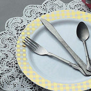 10 pcs Round Salad Plates with Checkered Trim - Disposable Tableware