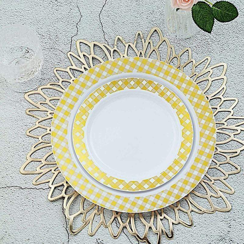 10 pcs Round Salad Plates with Checkered Trim - Disposable Tableware