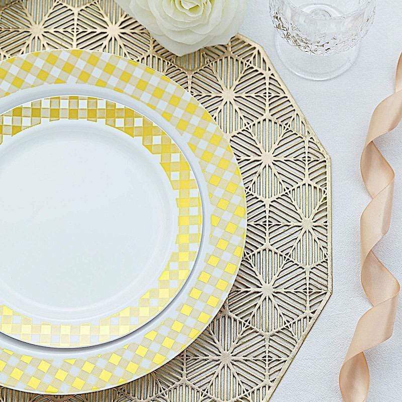 10 pcs Round Salad Plates with Checkered Trim - Disposable Tableware