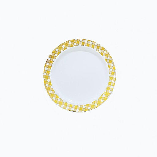 10 pcs Round Salad Plates with Checkered Trim - Disposable Tableware DSP_PLR0006_7_WHGD