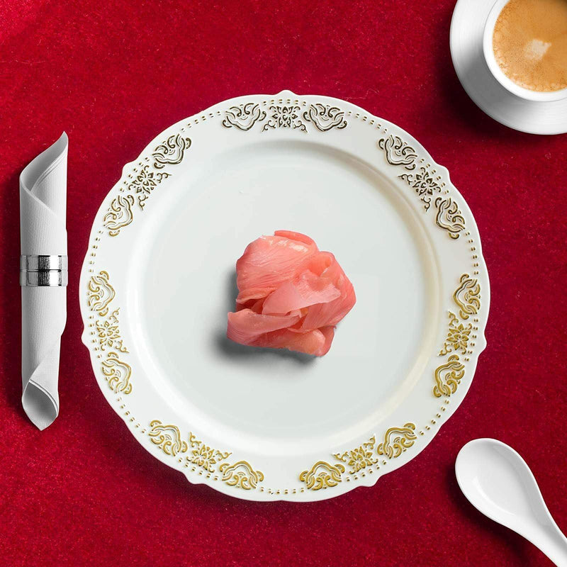 10 pcs Round Salad Plates with Trim Disposable Tableware