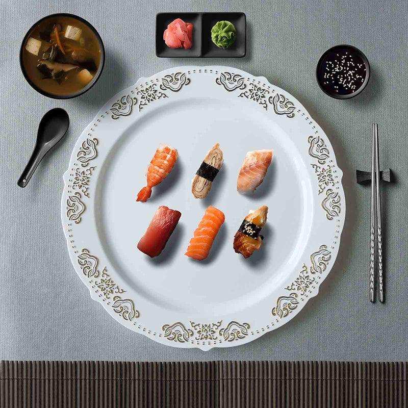 10 pcs Round Salad Plates with Trim Disposable Tableware