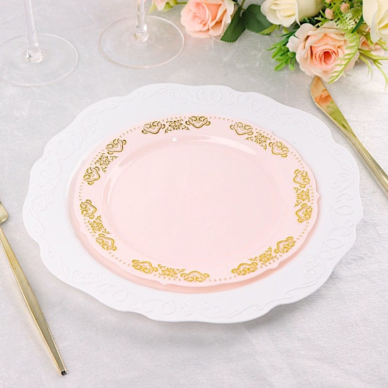 10 pcs Round Salad Plates with Trim Disposable Tableware