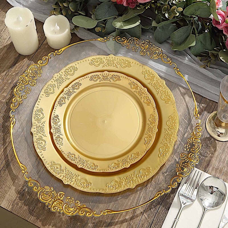 10 pcs Round Salad Plates with Trim Disposable Tableware