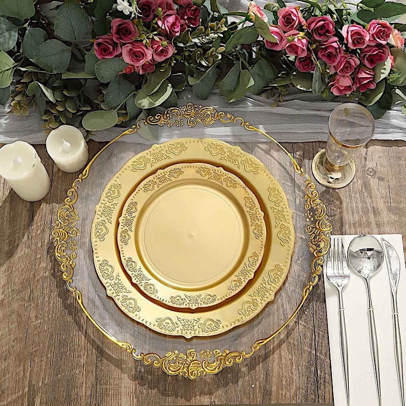 10 pcs Round Salad Plates with Trim Disposable Tableware