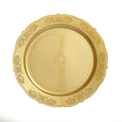 10 pcs Round Salad Plates with Trim Disposable Tableware DSP_PLR0004_10_GOLD