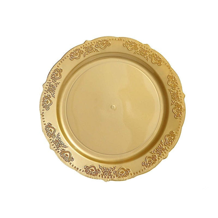 10 pcs Round Salad Plates with Trim Disposable Tableware DSP_PLR0004_7_GOLD