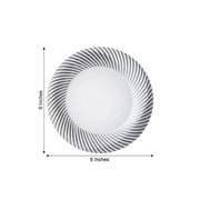 10 pcs White Round Dessert Plates with Silver Twirl - Disposable Tableware