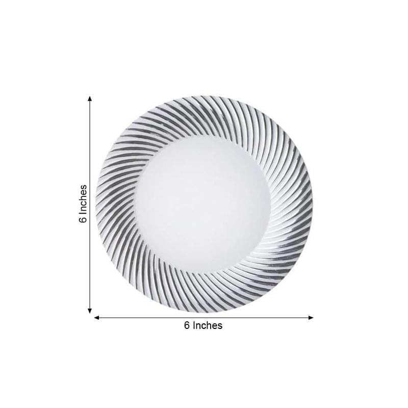 10 pcs White Round Dessert Plates with Silver Twirl - Disposable Tableware